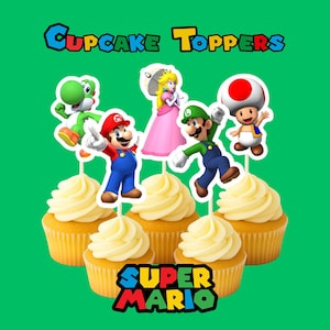 Super Mario Cupcake Toppers | Birthday Party Gamer Decorations (PDF A4)