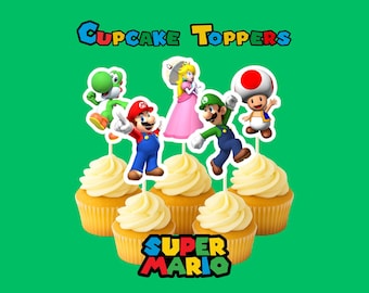 Super Mario Cupcake Toppers | Birthday Party Gamer Decorations (PDF A4)