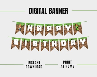 Mine Inspired HAPPY BIRTHDAY Party Banner Sign Instant Download Printable A4 Decor