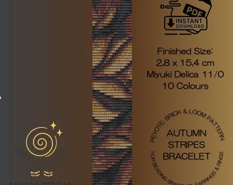 Pulsera de rayas otoñales con patrón de telar y peyote. Elegante patrón de pulsera en telar – Descarga en PDF | Miyuki Delica 11/0