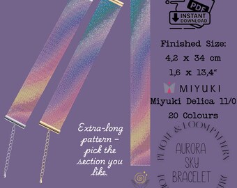 Pulsera Rainbow Lilla Pastel Patrones modernos de telar de cuentas Pulsera de telar Peyote Pulsera elegante de telar gargantilla Descarga PDF Miyuki Delica 11/0