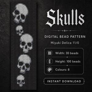 Armband med dödskalle och Halloweenben, moderna pärlmönster, Peyotearmband, elegant armband med choker, PDF-nedladdning, Miyuki Delica 11/0