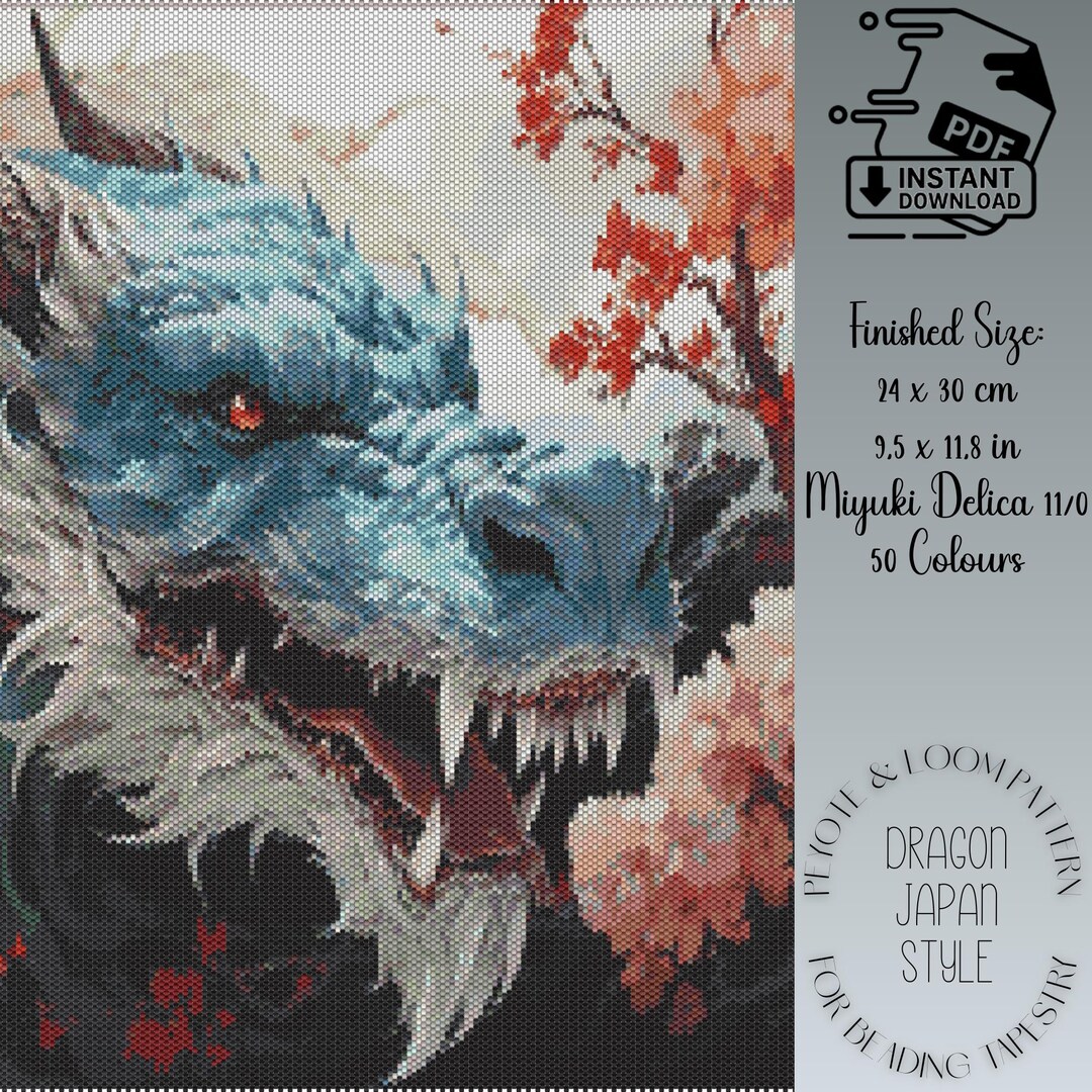 Dragon Japan Style Bead Pattern | Peyote & Loom Design | Lupo Tapestry ...