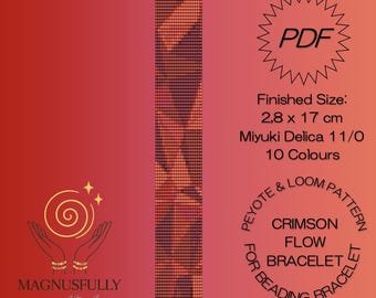Patrón de telar de cuentas moderno Crimson Flow, patrón de pulsera Peyote Loom – Descarga PDF | Miyuki Delica 11/0