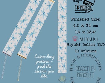 Pulsera azul libélula Patrones modernos de telar de cuentas Pulsera de telar peyote Pulsera elegante de telar gargantilla Descarga PDF Miyuki Delica 11/0