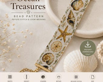Ocean Treasures  Bracelet Modern Bead Loom Patterns, Peyote Bracelet Elegantes  Armband choker PDF Download  Miyuki Delica 11/0