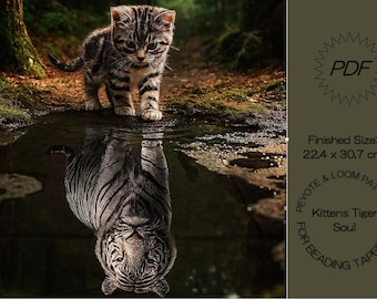 Patrón de cuentas "Alma de Tigre" de Gatito | Diseño Peyote & Loom | Patrón de Tapiz Lupo | Mosaico | Miyuki Delica 11/0 | Descarga digital en PDF