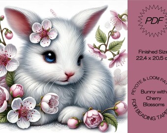 Patrón de cuentas con diseño de conejito de flor de cerezo | Diseño Peyote & Loom | Patrón de tapiz Lupo | Miyuki Delica 11/0 | Descarga digital en PDF