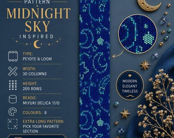 Bransoletka Midnight Star Sky Blue Nowoczesne wzory na krosna koralikowe Bransoletka Peyote Loom Elegancka bransoletka choker Pobierz plik PDF Miyuki Delica 11/0