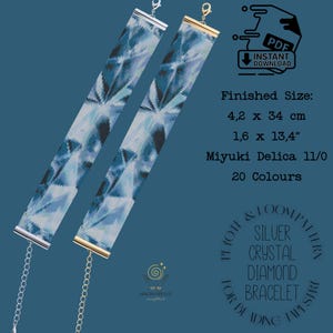 Könnte beinhalten: Zwei Armbänder mit einem Diamantenmuster in Blau- und Weißtönen. Die Armbänder sind 4,2 cm x 34 cm groß. Das Bild enthält auch den Text "Silver Crystal Diamond Bracelet".