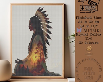 Patrón de tapiz de cuentas de mujeres nativas americanas Patrón de cuentas Diseño de peyote y telar Tapiz Miyuki Delica 11/0 Descarga digital PDF