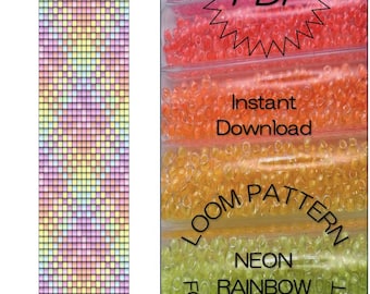 Patrón de pulsera Rainbow Neon Loom – Descarga PDF | Cuentas de semillas Miyuki 11/0