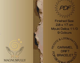 Patrón moderno de telar de cuentas en beige caramelo Drift. Patrón de pulsera de telar peyote. Descarga en PDF | Miyuki Delica 11/0