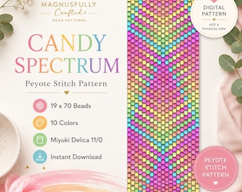 Pulsera Candy Spectrum Rainbow Neon Patrones modernos de telar de cuentas Pulsera Peyote Pulsera elegante gargantilla Descarga PDF Miyuki Delica 11/0
