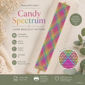 Bracelet néon arc-en-ciel Candy Spectrum, motifs modernes de perles à tisser, bracelet élégant, ras-de-cou, téléchargement PDF, Miyuki Delica 11/0