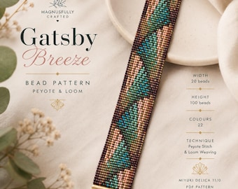 Pulsera Gatsby años 20 Patrones modernos de telar de cuentas Pulsera peyote Pulsera elegante gargantilla Descarga PDF Miyuki Delica 11/0
