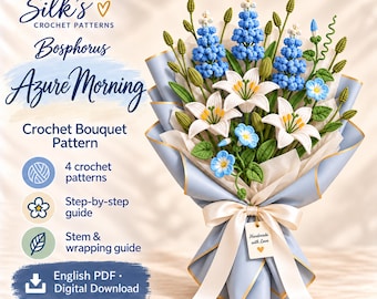 Crochet Flower Bouquet Pattern PDF, Blue Hyacinth and White Lily, English