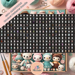 K&ouml;nnte beinhalten: Eine Sammlung von &uuml;ber 450 Amigurumi-H&auml;kelmustern in einem digitalen Bundle. Das Bild zeigt eine Vielzahl von niedlichen geh&auml;kelten Amigurumi-Spielzeugen, darunter einen B&auml;ren, ein Kaninchen, einen Fuchs und einen Pinguin. Die Muster sind zum Download verf&uuml;gbar und k&ouml;nnen verwendet werden, um eigene Amigurumi-Kreationen zu erstellen.