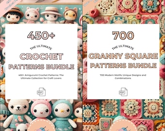 700 Granny Squares & 450 Amigurumi Patterns - Cute Crochet Pattern Bundle | Flowers, Blankets, Toys | PDF Download