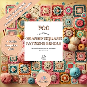 700 modelli di uncinetto Grandma Square / Fiori e quadrati di coperta / Uncinetto facile - Raccolta di modelli di maglia / Pacchetto PDF di uncinetto