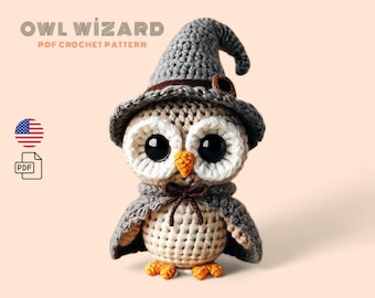 Owl Wizard Amigurumi Crochet Pattern , Amigurumi Mini Magical Animal Crochet, Owl Wizard Crochet Pattern, Crochet Sorcerer Owl Pattern