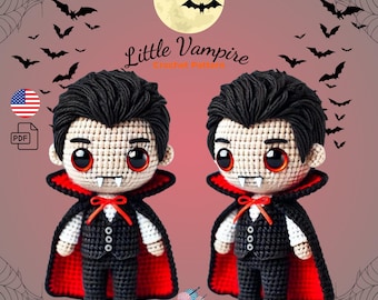 Little Vampire Halloween Amigurumi Crochet Pattern, Dracula Crochet Pattern For Halloween, Vampire Crochet Pattern,  For Beginners