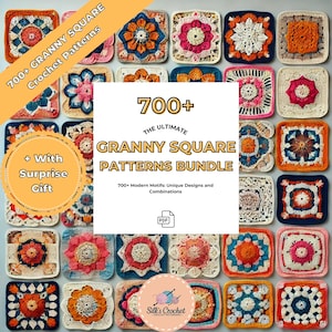 700 modelli di uncinetto Grandma Square - Pacchetto di modelli di uncinetto PDF / Grandma Square Daisy / Flower & Animal Square / Modello di maglia facile