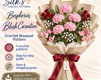 Crochet Flower Bouquet Pattern PDF, Blush Carnations and Roses, English