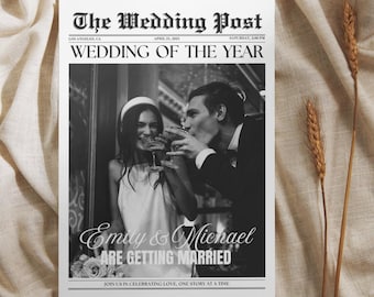 Hochzeit Zeitungseinladung Vorlage | Anpassbares 8,5 x 11 Zoll Fotodesign (Canva Template)