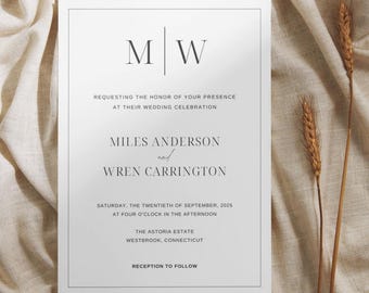 Elegantes Monogramm Hochzeitseinladungs-Set: Minimalistische 13 x 18 cm Canva Vorlage (Digitaler Download)