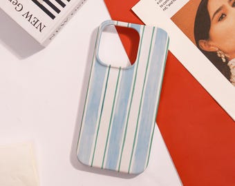 Blue White Stripe Hard iPhone Case,Cover for iPhone 17 16 15 14 13 12,iPhone Pro SE X Xs XR Plus Mini Case,iPhone Air/16e,Personalized Gift
