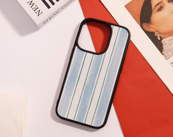 Blue White Stripe Soft iPhone Case,Cover for iPhone 17 16 15 14 13 12,iPhone Pro SE X Xs XR Plus Mini Case,iPhone Air/16e,Personalized Gift