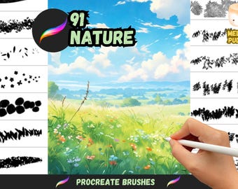 Procreate Brushes: Nature’s Palette, 91 Brushes for Foliage, Clouds, Grass, and More in Any Art Style