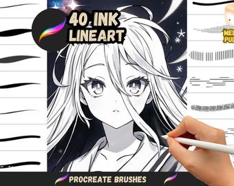 Pinceles de Procreate: Dominio de la tinta, 40 pinceles de línea para anime, manga, cómic y todos los estilos artísticos.