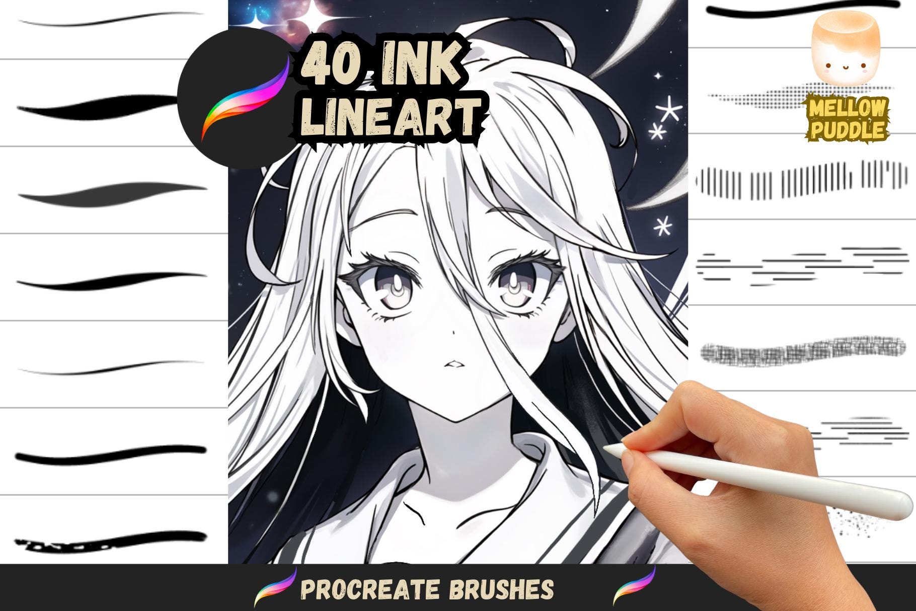 Procreate Ink Mastery: 40 pinceles de lineart para anime, manga, cómics y todos los estilos