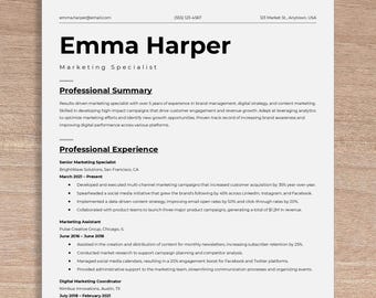Marketing Resume Template | Professional & Minimalist | ATS-Compatible, Easy to Edit