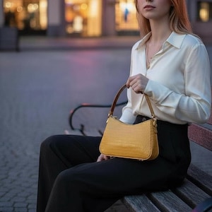Camel Faux Lizard Leather Shoulder Bag, Modern Structured Handbag