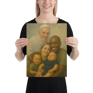 Ritratto di famiglia cattolica personalizzato con il Papa / Stampa artistica personalizzata da foto / Decorazione da parete con regalo spirituale