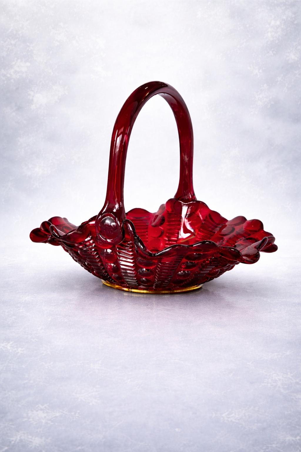 Vintage Red Glass Basket - Etsy