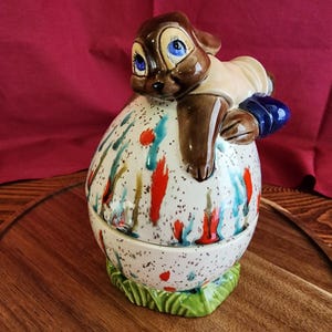 Vintage Easter Egg Candy Dish with Bunny on Lid