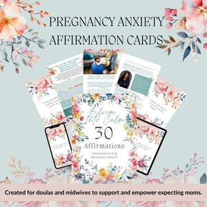 30 carte di affermazione sull'ansia in gravidanza per assistenti alla nascita / Modello Canva personalizzabile Regalo per clienti per doula, ostetriche Download digitale BR03