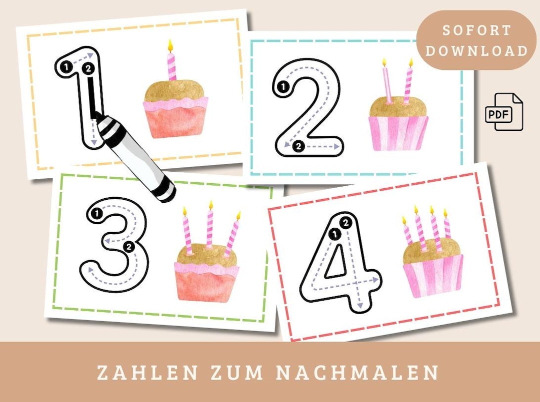 Zahlenkarten zum Nachmalen PDF zum Ausdrucken und Laminieren Zahlen