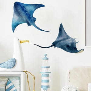 Cartoon Devil rays Manta Fish Wall Stickers for Home Bathroom Decor Art Nursery Decals Removable Murals Applicable to Tile Glass