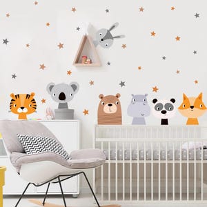 Adesivi murali con orsi procioni, decorazioni per la casa, animali, stelle, carta da parati, decalcomanie per camerette dei bambini, decorazioni per la casa