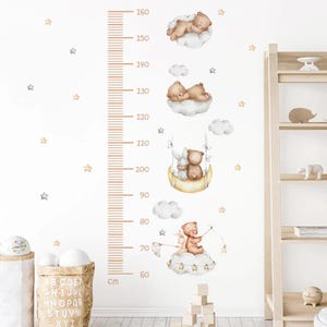 Bear, Moon & Stars Height Chart Wall Decal, Nursery Decor