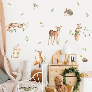 Pegatinas de pared con dibujos de animales bonitos, acuarela, para guardería, decoración de interiores y hogar