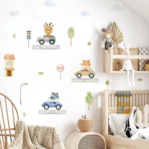 Pegatinas de pared con dibujos de animales, ciervos, casas, para habitación de niños, guardería, decoración de pared, acuarela, para el hogar