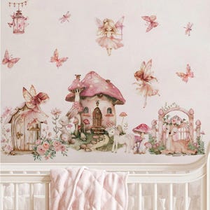 Pegatinas de pared con dibujos de elfos y flores para jardín, para habitación de bebés y niños, calcomanías de pared para habitación de niños, arte de pared para dormitorio, decoración de sala de estar