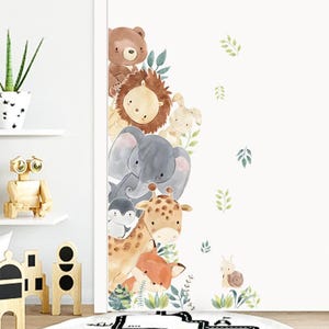 Pegatinas de pared con dibujos de animales para niños, calcomanías murales para habitación de bebé, guardería, decoración de puerta de dormitorio, acuarela