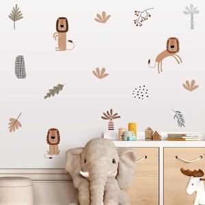Pegatina de pared con diseño de león, cebra y pájaro, de dibujos animados, para habitación infantil, vinilo decorativo para el hogar
